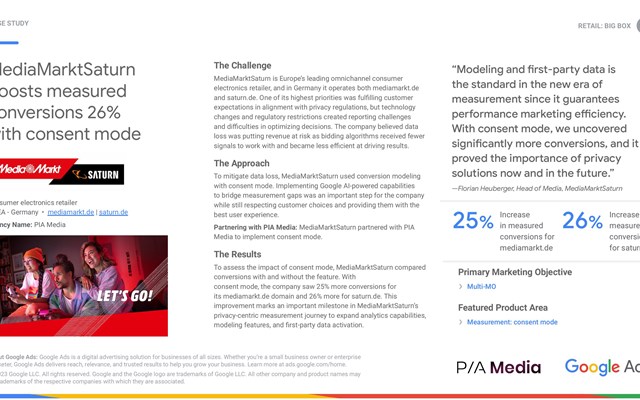 PIA Media MUC GmbH Projekt - MediaMarktSaturn steigert gemessene Umsätze um 26% mit Zustimmungsmodus