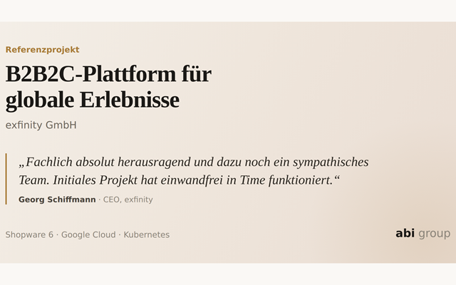 abi group GmbH Projekt - B2B2C-Plattform für globale Erlebnisse auf Shopware 6