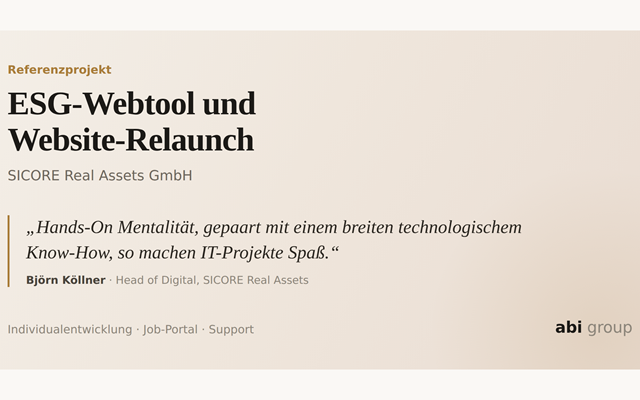 abi group GmbH Projekt - ESG-Webtool und Website-Relaunch für ein Immobilien-Investmenthaus