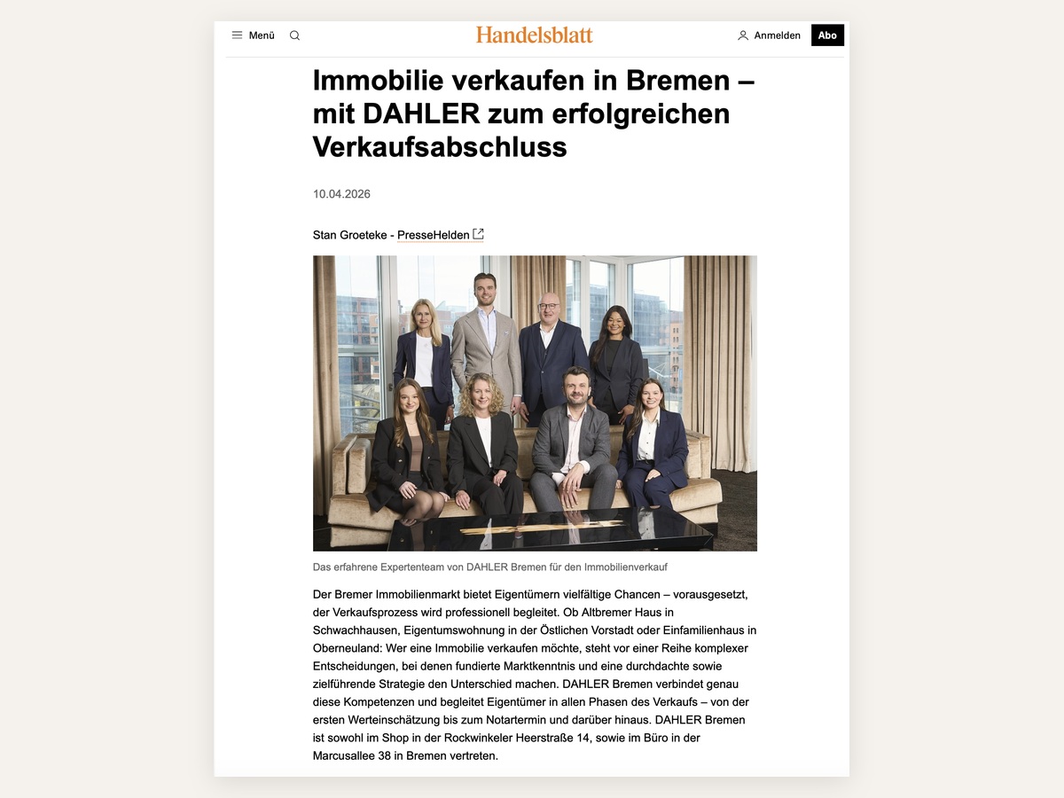 PresseHelden GmbH Projekt - Artikel zum Immobilinverkauf in Bremen mit DAHLER