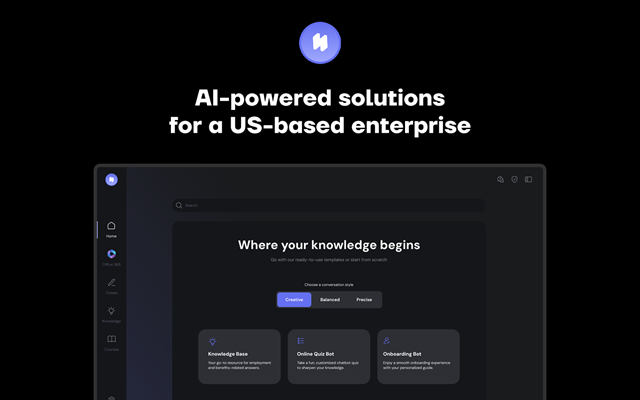 Uniridge Projekt - https://uniridge.co/cases/ai-powered-solutions-forenterprises-internalcommunication-and-training/