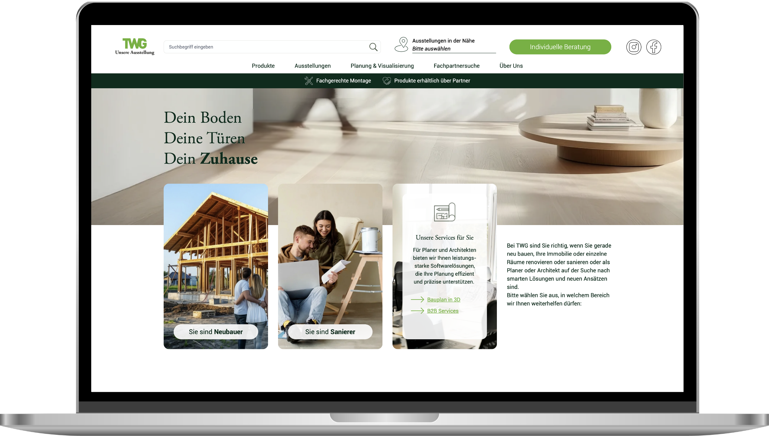 Kommdirekt GmbH Projekt - TWG, Interaktive Website für Ausstellung & Bemusterung