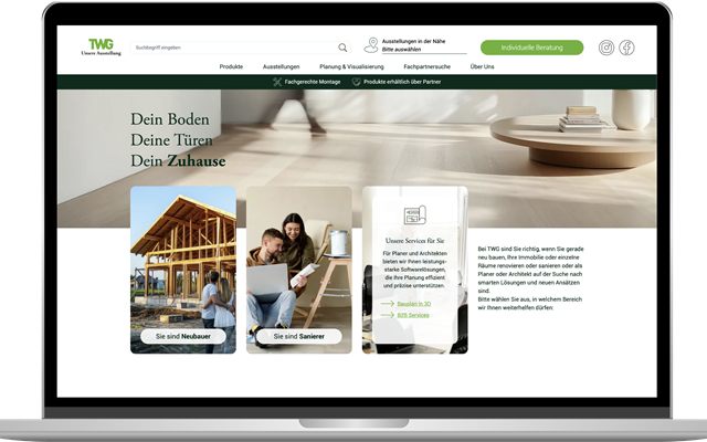 Kommdirekt GmbH Projekt - TWG, Interaktive Website für Ausstellung & Bemusterung