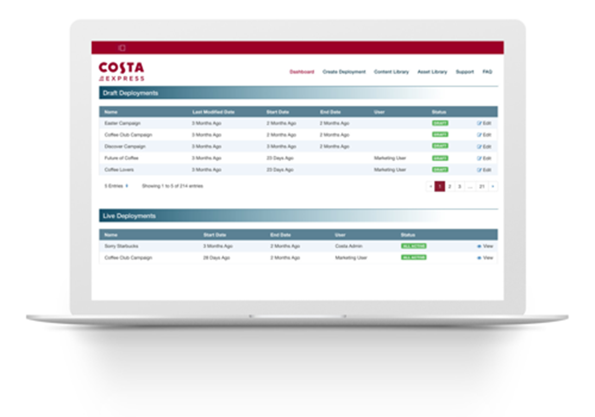 Integration eines Content-Management-Systems für Costa - Costa Coffee