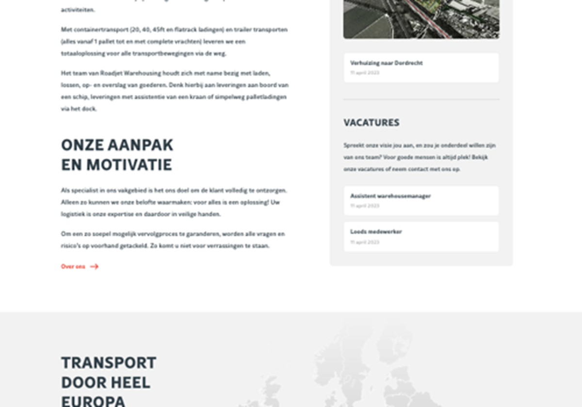 Website für ein europäisches Logistikunternehmen - Roadjet Logistics