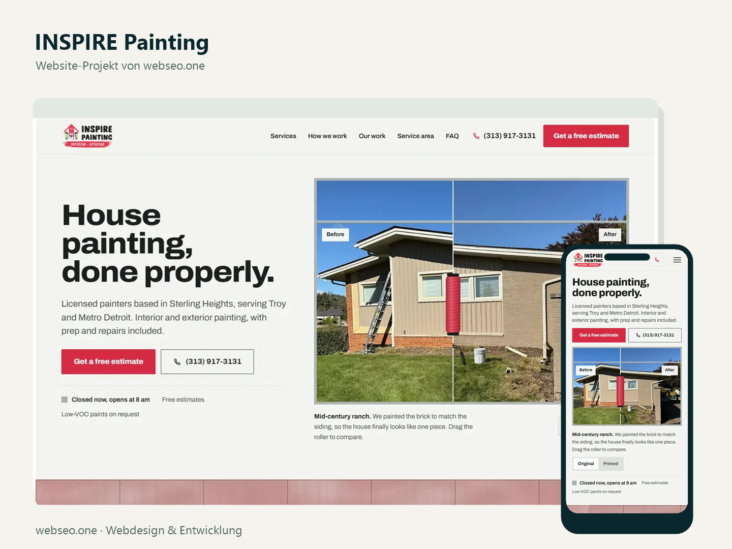 webseo.one Projekt - INSPIRE Painting, Website für den US-Markt