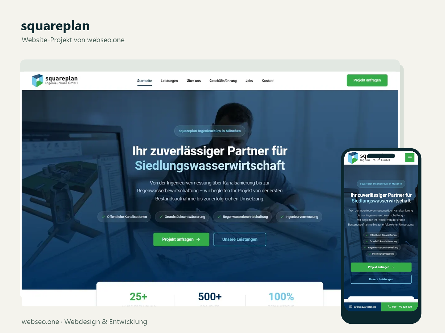 webseo.one Projekt - squareplan, Webdesign für ein Ingenieurbüro