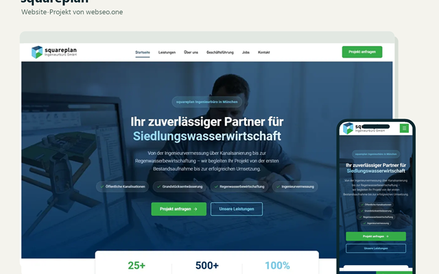 webseo.one Projekt - squareplan, Webdesign für ein Ingenieurbüro