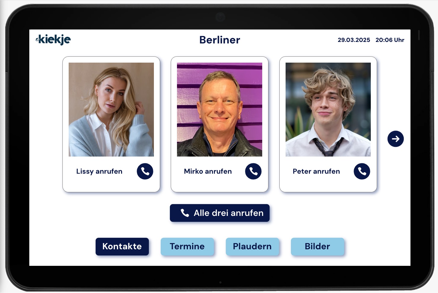 Elasticbrains Projekt - Kiekje - Digitales Familien-Tablet für Senioren
