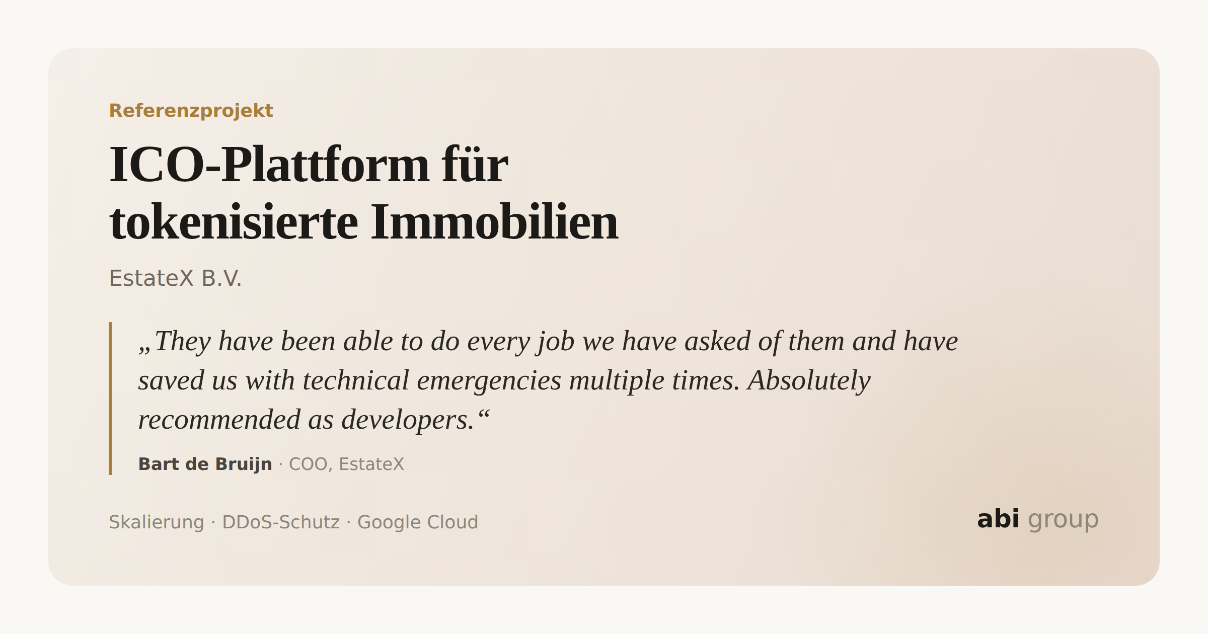 abi group GmbH Projekt - ICO-Plattform für tokenisierte Immobilieninvestments